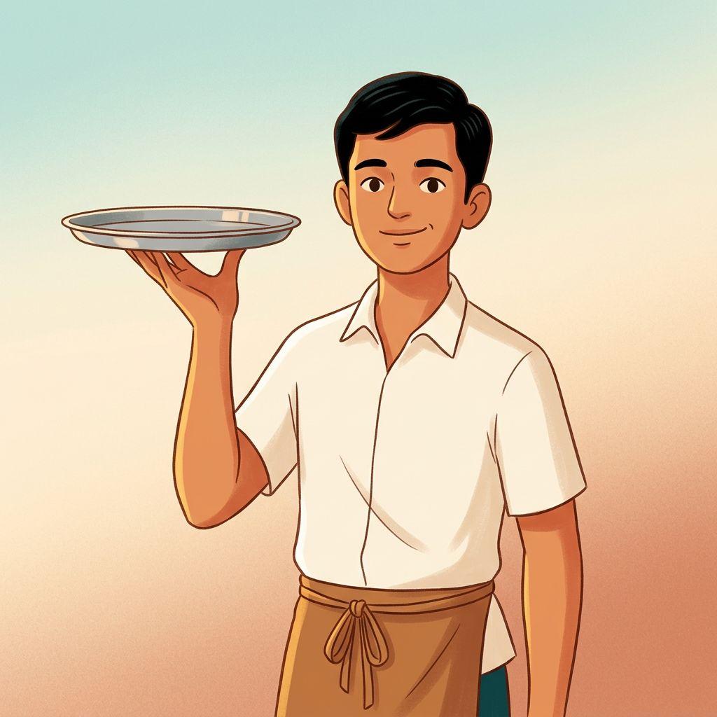 Venu, the tiffin-centre server who speaks in polite service formulas